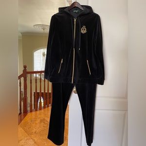 Classic black velour tracksuit embellished with gold. Gorgeous! EUC